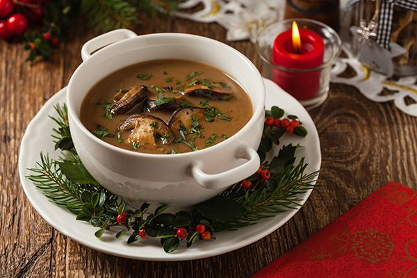 Traditional,Mushroom,Soup,,Made,From,Porcini,Mushrooms.,Christmas,Decoration.,Front